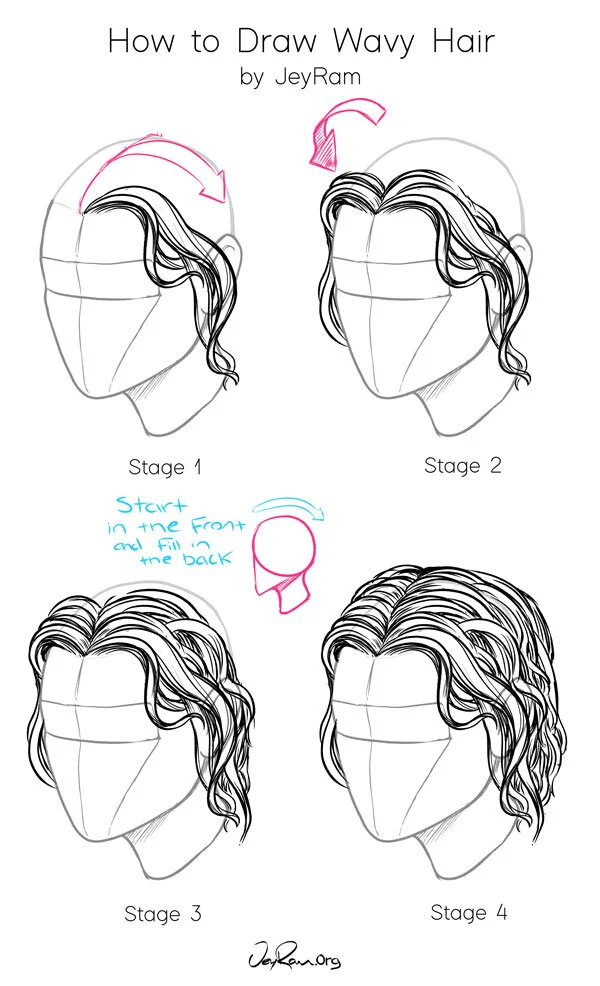 How to Draw Wavy Hair Step by Step Art Tutorial by JeyRam JeyRam Drawing Tutorials